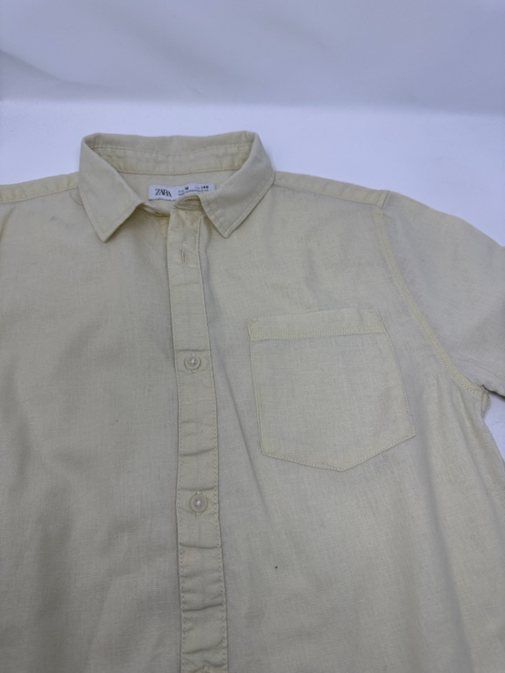 Zara Boy’s Short-Sleeve Button-Up Shirt in Pale Yellow size 10 - Picture 7 of 8